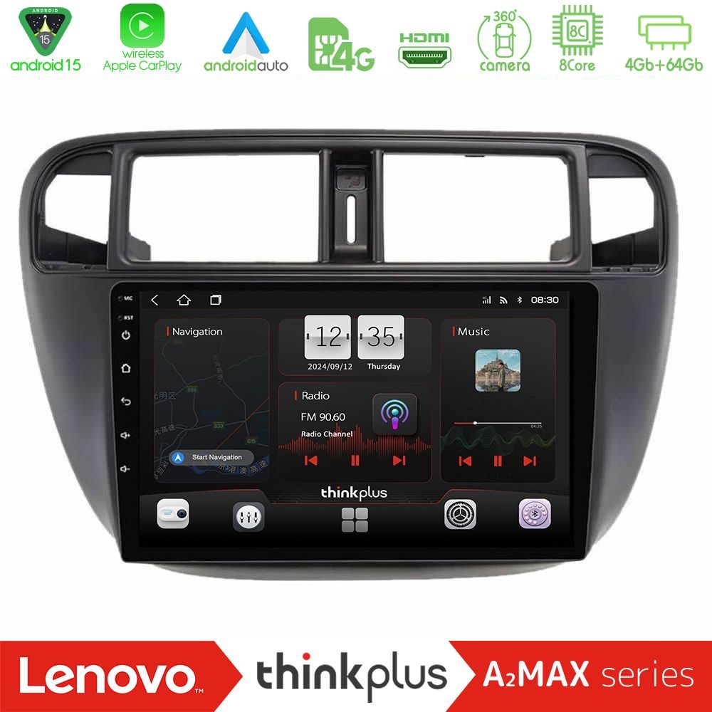 Lenovo Thinkplus A2MAX Series 8Core Android15 4+64GB Honda Civic 1995-2001 Navigation Multimedia Tablet 9"