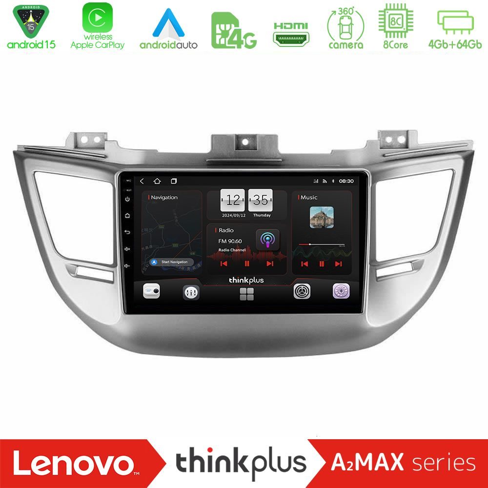 Lenovo Thinkplus A2MAX Series 8Core Android15 4+64GB Hyundai Tucson 2015-2018 Navigation Multimedia Tablet 9"