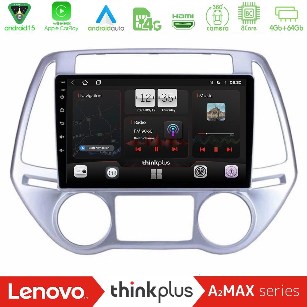 Lenovo Thinkplus A2MAX Series 8Core Android15 4+64GB Hyundai i20 2012-2014 Navigation Multimedia Tablet 9"
