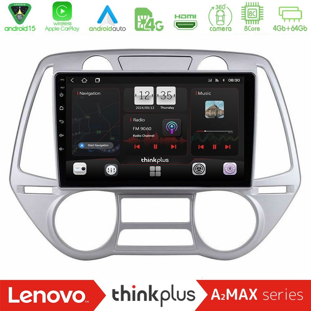 Lenovo Thinkplus A2MAX Series 8Core Android15 4+64GB Hyundai i20 2009-2012 Auto A/C Navigation Multimedia Tablet 9"