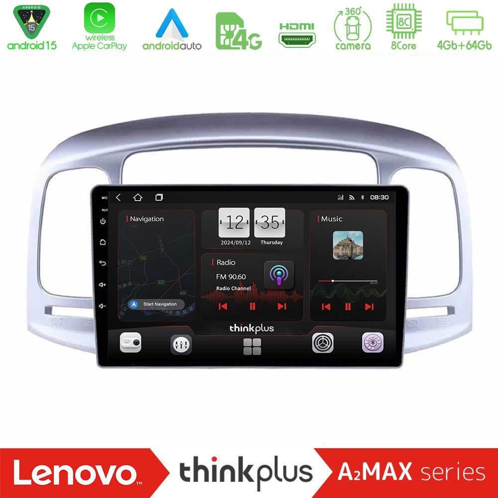 Lenovo Thinkplus A2MAX Series 8Core Android15 4+64GB  Hyundai Accent 2006-2011 Navigation Multimedia Tablet 9"