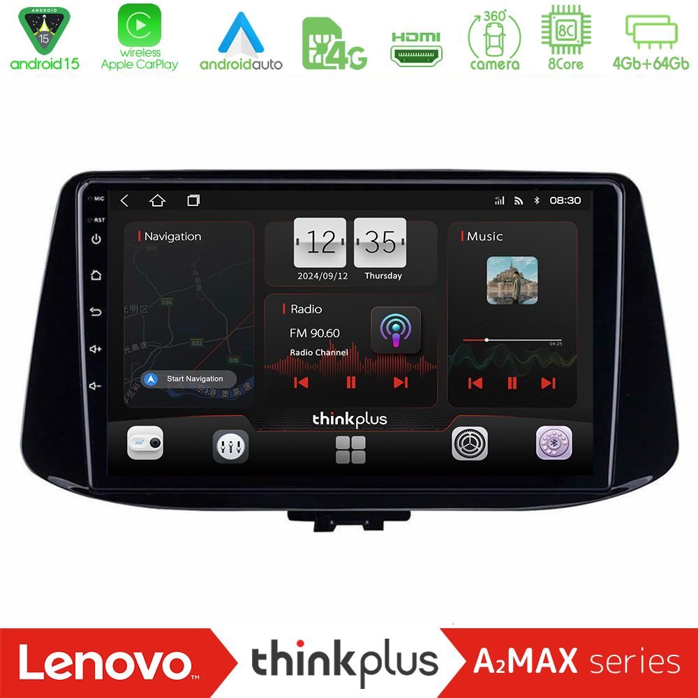 Lenovo Thinkplus A2MAX Series 8Core Android15 4+64GB Hyundai i30 Navigation Multimedia Tablet 9"