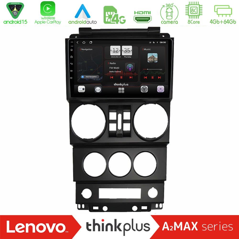 Lenovo Thinkplus A2MAX Series 8Core Android15 4+64GB Jeep Wrangler 2008-2010 Navigation Multimedia Tablet 9"