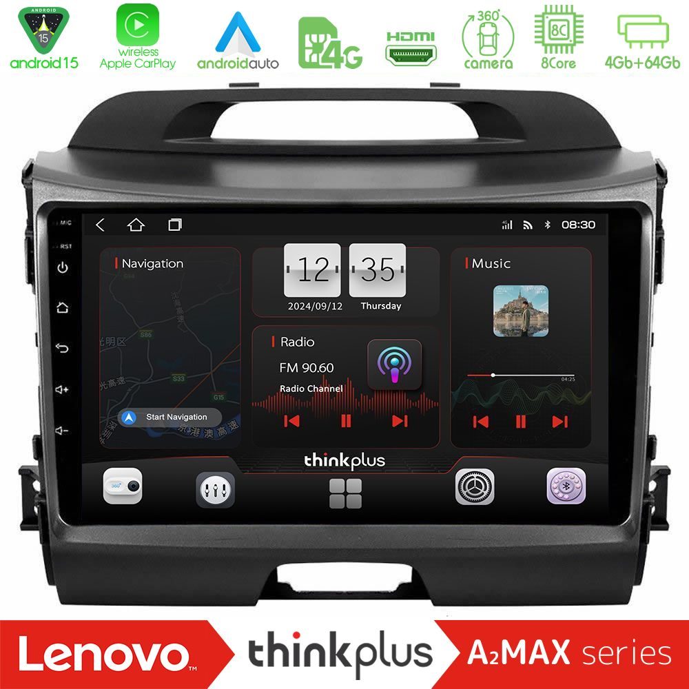 Lenovo Thinkplus A2MAX Series 8Core Android15 4+64GB  Kia Sportage Navigation Multimedia Tablet 9"