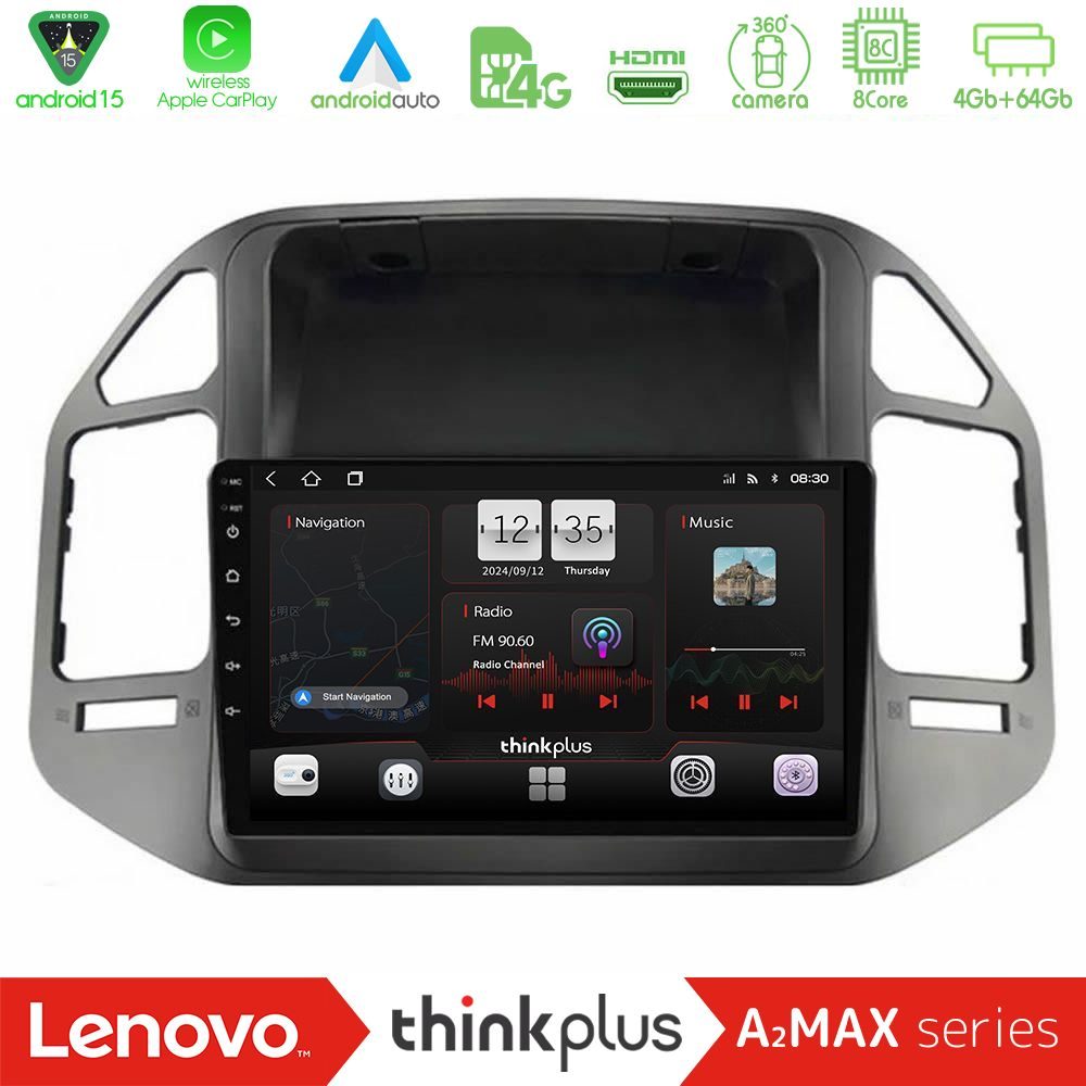 Lenovo Thinkplus A2MAX Series 8Core Android15 4+64GB Mitsubishi Pajero 2002-2006 Navigation Multimedia Tablet 9"