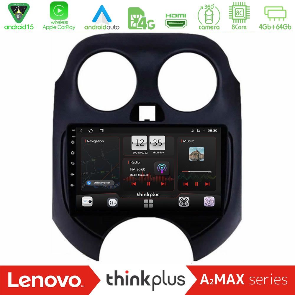 Lenovo Thinkplus A2MAX Series 8Core Android15 4+64GB  Nissan Micra 2011-2014 Navigation Multimedia Tablet 9"