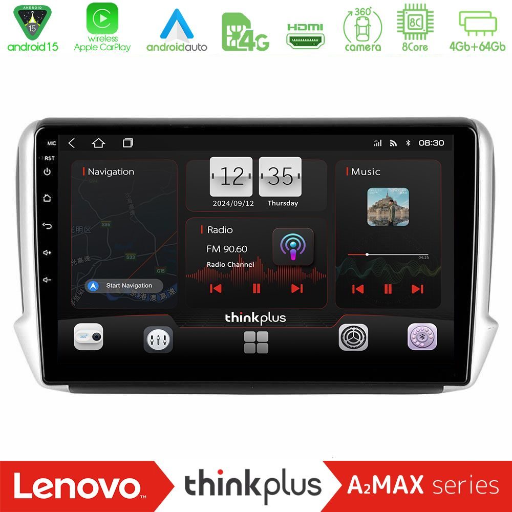Lenovo Thinkplus A2MAX Series 8Core Android15 4+64GB  Peugeot 208/2008 Navigation Multimedia Tablet 10"