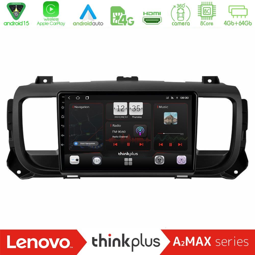 Lenovo Thinkplus A2MAX Series 8Core Android15 4+64GB  Citroen/Peugeot/Opel/Toyota Navigation Multimedia Tablet 9"