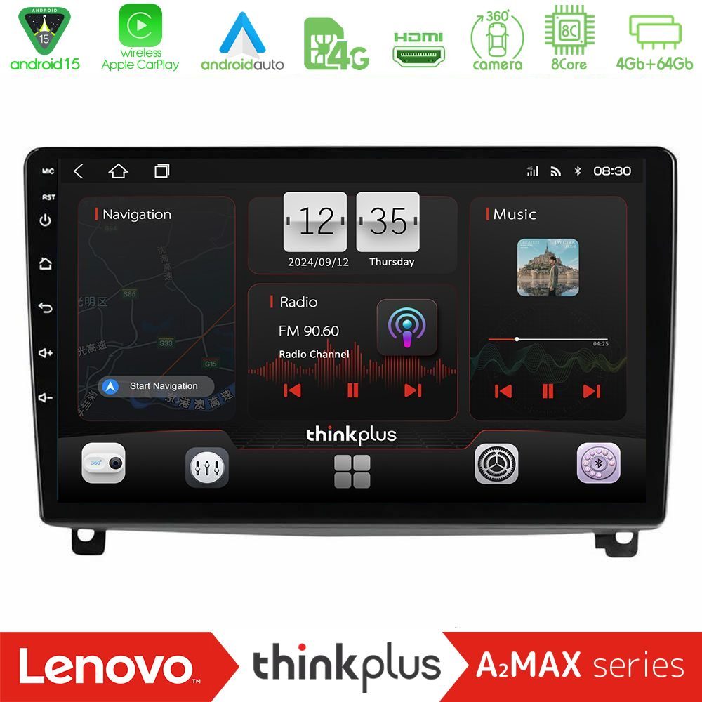 Lenovo Thinkplus A2MAX Series 8Core Android15 4+64GB  Peugeot 407 Navigation Multimedia Tablet 9"