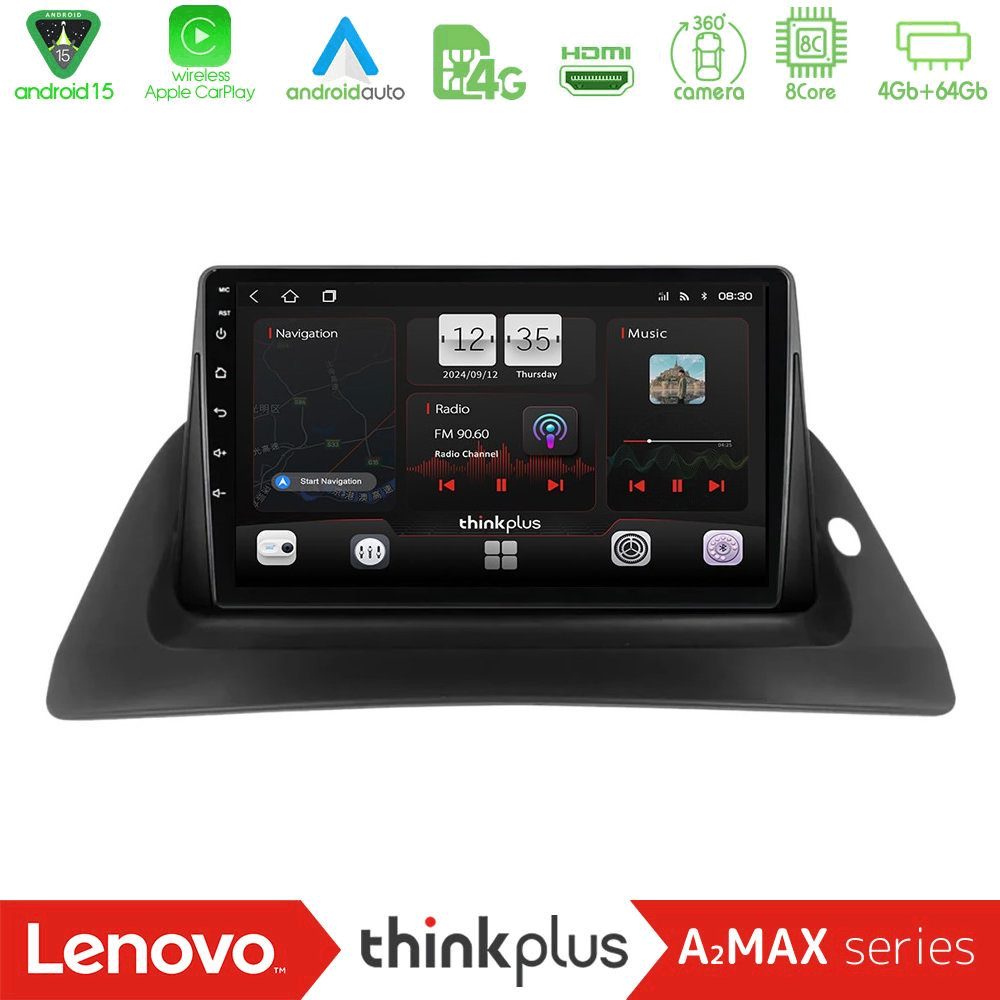 Lenovo Thinkplus A2MAX Series 8Core Android15 4+64GB  Renault Kangoo 2014-2018 Navigation Multimedia Tablet 9"