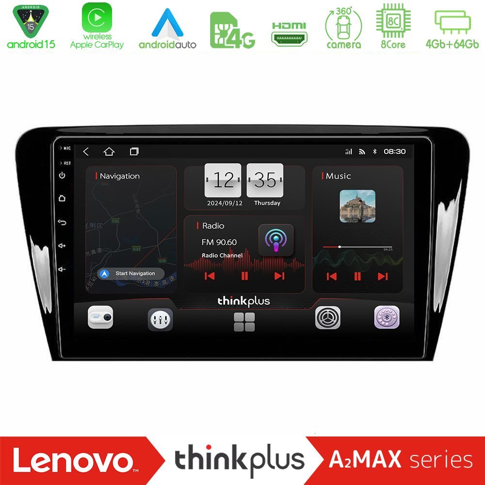 Lenovo Thinkplus A2MAX Series 8Core Android15 4+64GB Skoda Octavia 7 Navigation Multimedia Tablet 10"