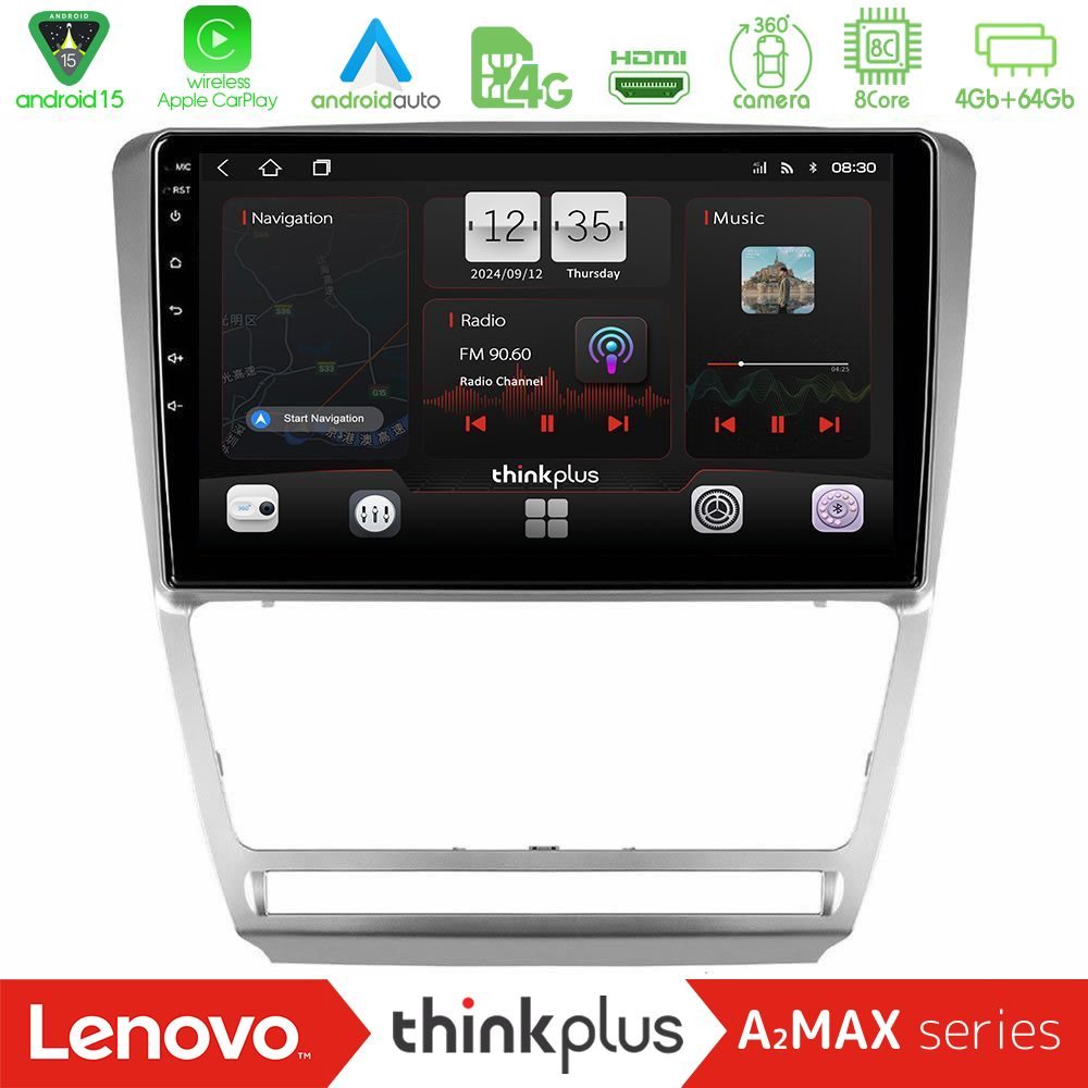 Lenovo Thinkplus A2MAX Series 8Core Android15 4+64GB  Skoda Octavia 5 Navigation Multimedia Tablet 10"