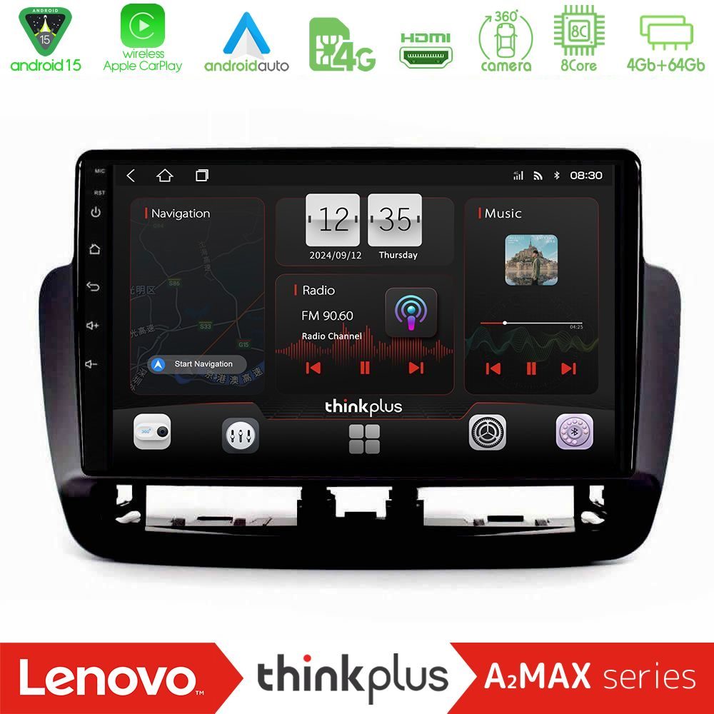 Lenovo Thinkplus A2MAX Series 8Core Android15 4+64GB Seat Ibiza 2012-2015 Navigation Multimedia Tablet 9" (Piano Black)