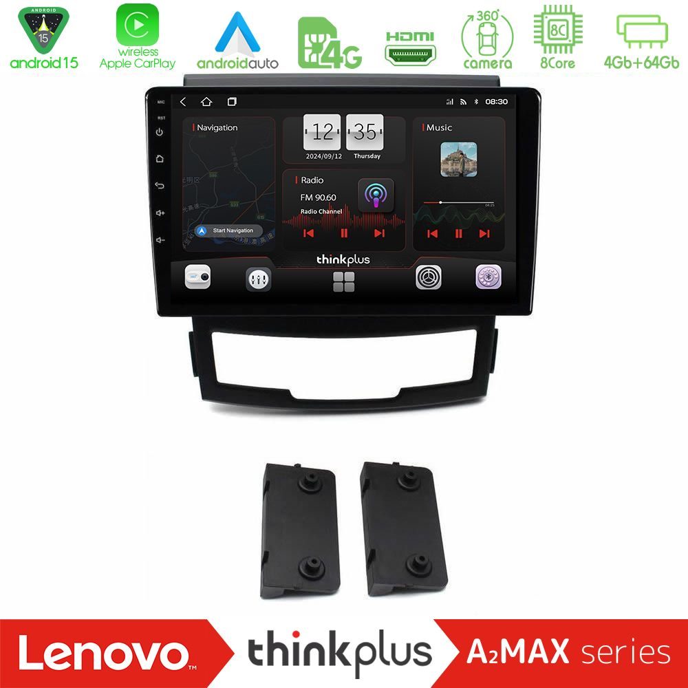 Lenovo Thinkplus A2MAX Series 8Core Android15 4+64GB Ssangyong Korando 2010-2014 Navigation Multimedia Tablet 9"