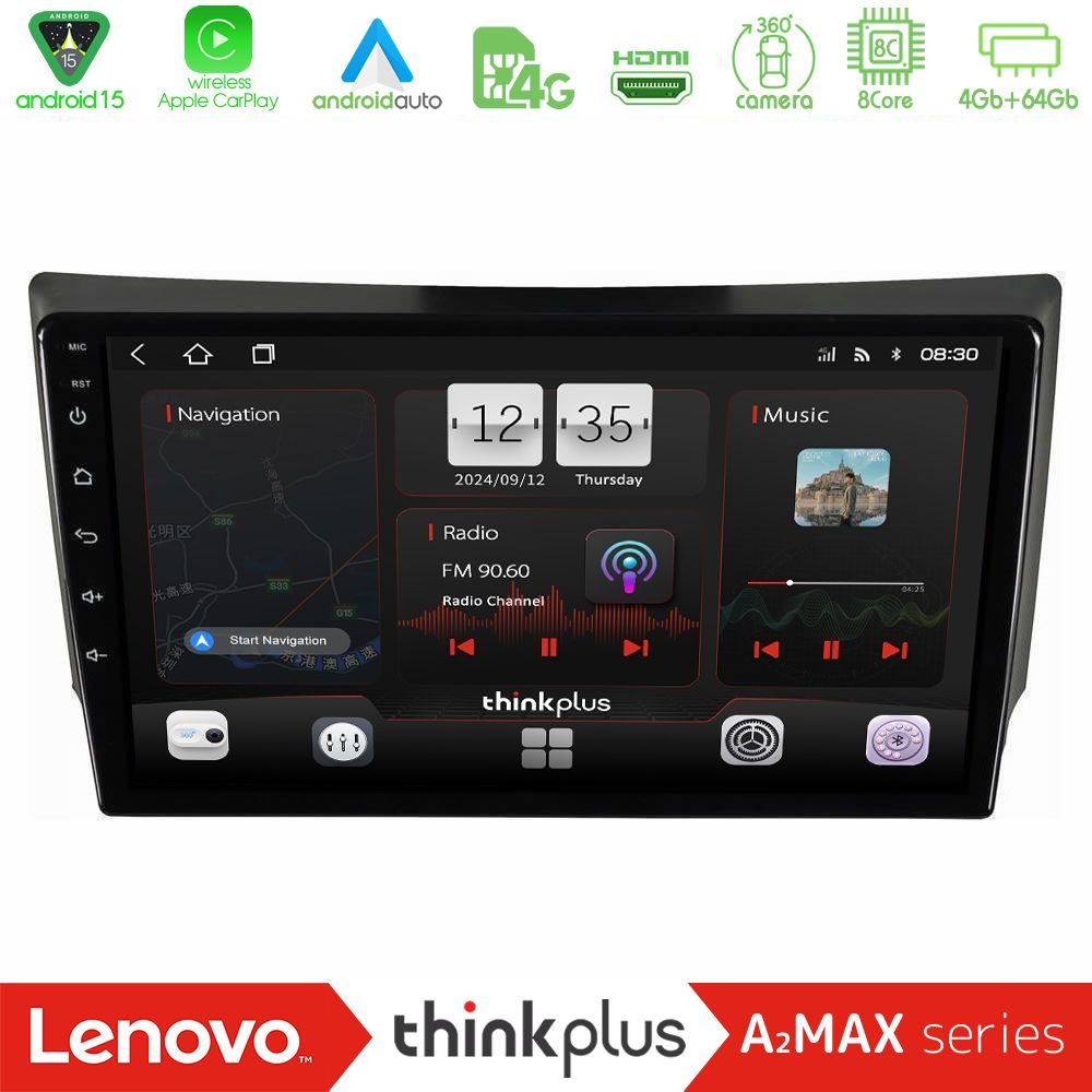 Lenovo Thinkplus A2MAX Series 8Core Android15 4+64GB Ssangyong Rexton 2002-2006 Navigation Multimedia Tablet 9"