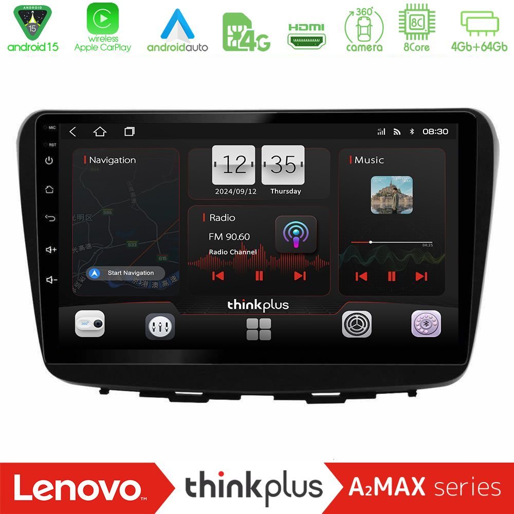 Lenovo Thinkplus A2MAX Series 8Core Android15 4+64GB  Suzuki Baleno 2016-2021 Navigation Multimedia Tablet 9"