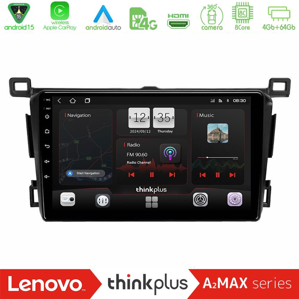 Lenovo Thinkplus A2MAX Series 8Core Android15 4+64GB  Toyota RAV4 2013-2018 Navigation Multimedia Tablet 9"