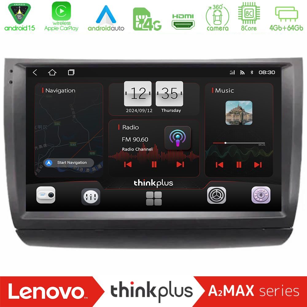 Lenovo Thinkplus A2MAX Series 8Core Android15 4+64GB  Toyota Prius 2004-2009 Navigation Multimedia Tablet 9"