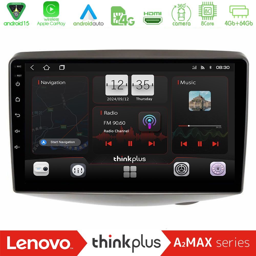 Lenovo Thinkplus A2MAX Series 8Core Android15 4+64GB  Toyota Yaris 1999 - 2006 Navigation Multimedia Tablet 9"