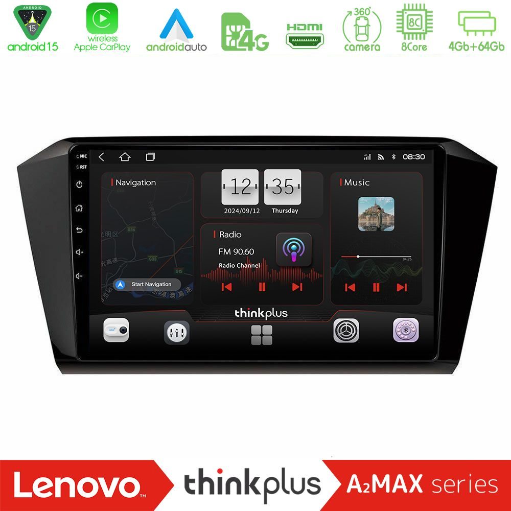 Lenovo Thinkplus A2MAX Series 8Core Android15 4+64GB VW Passat Navigation Multimedia Tablet 10"