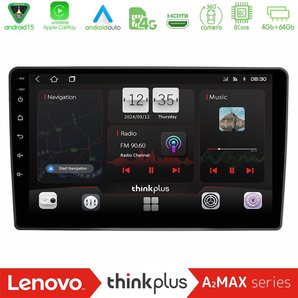 Lenovo Thinkplus A2MAX Series 8Core Android15 4+64GB VW Passat Navigation Multimedia Tablet 9"