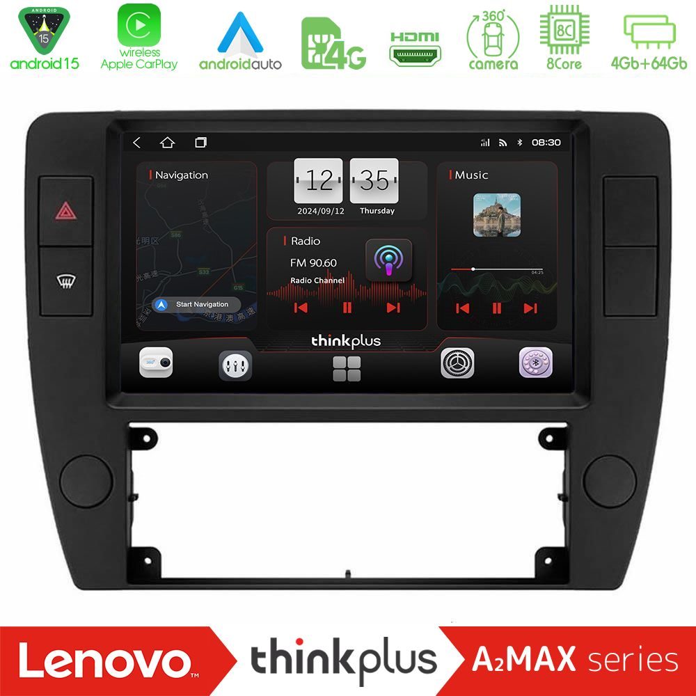 Lenovo Thinkplus A2MAX Series 8Core Android15 4+64GB VW Passat B5 2001-2005 Navigation Multimedia Tablet 9"
