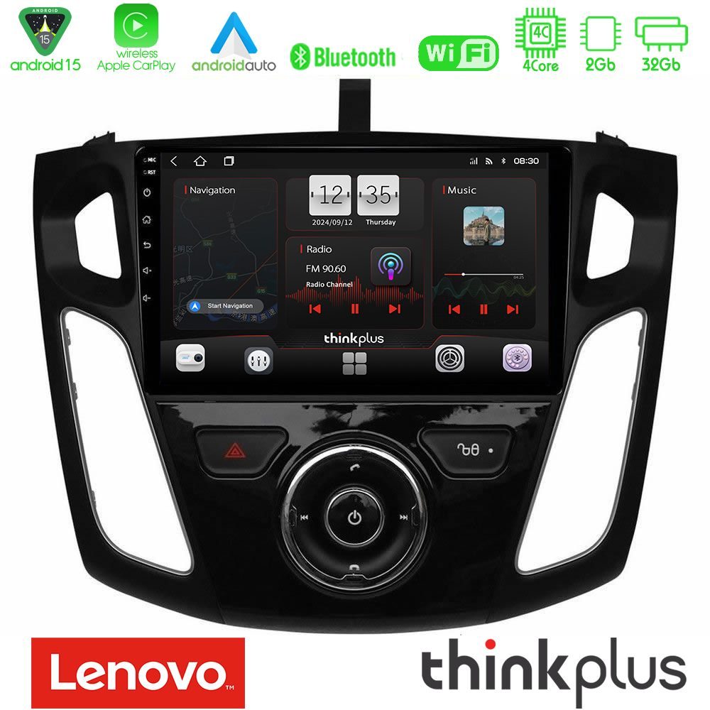 Lenovo Thinkplus Series 4Core Android15 2+32GB  Ford Focus 2012-2018 Navigation Multimedia Tablet 9" Με Carplay & Android Auto