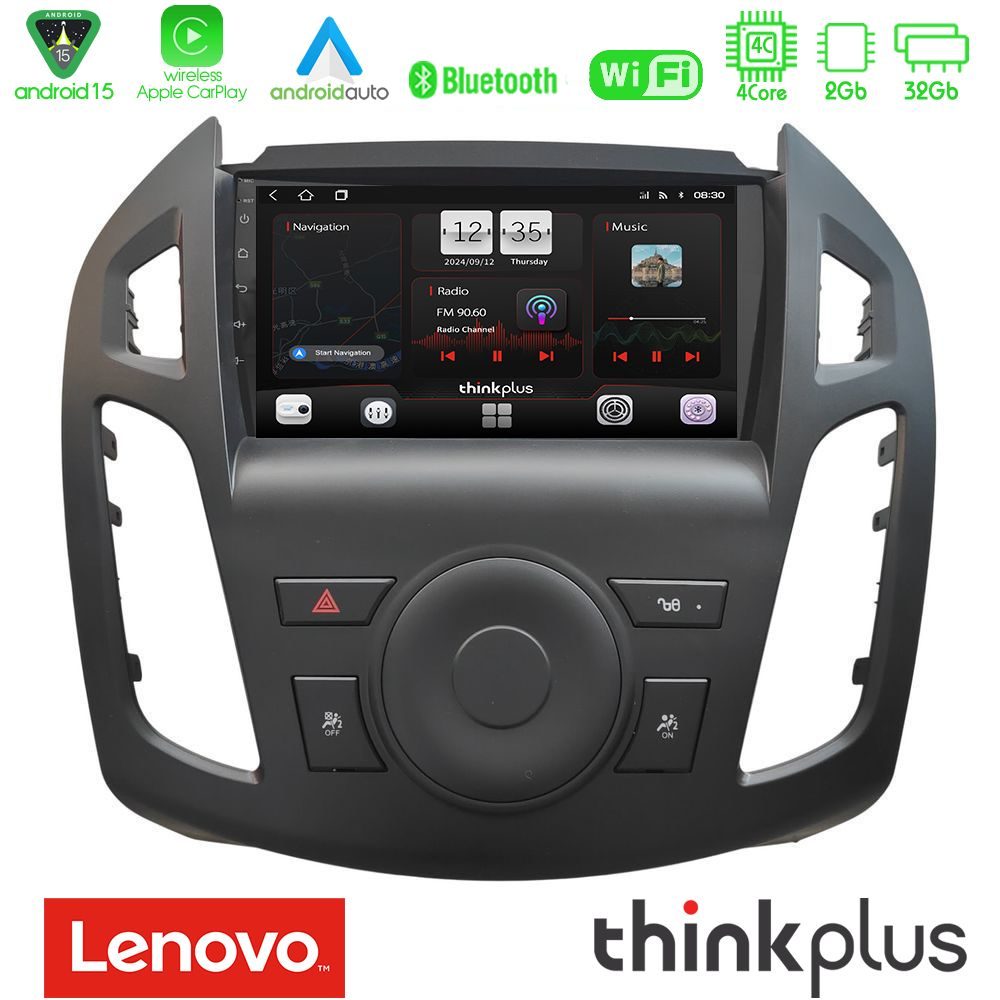 Lenovo Thinkplus Series 4Core Android15 2+32GB Ford Transit Connect 2013-2018 Navigation Multimedia Tablet 9"  Με Carplay & Android Auto