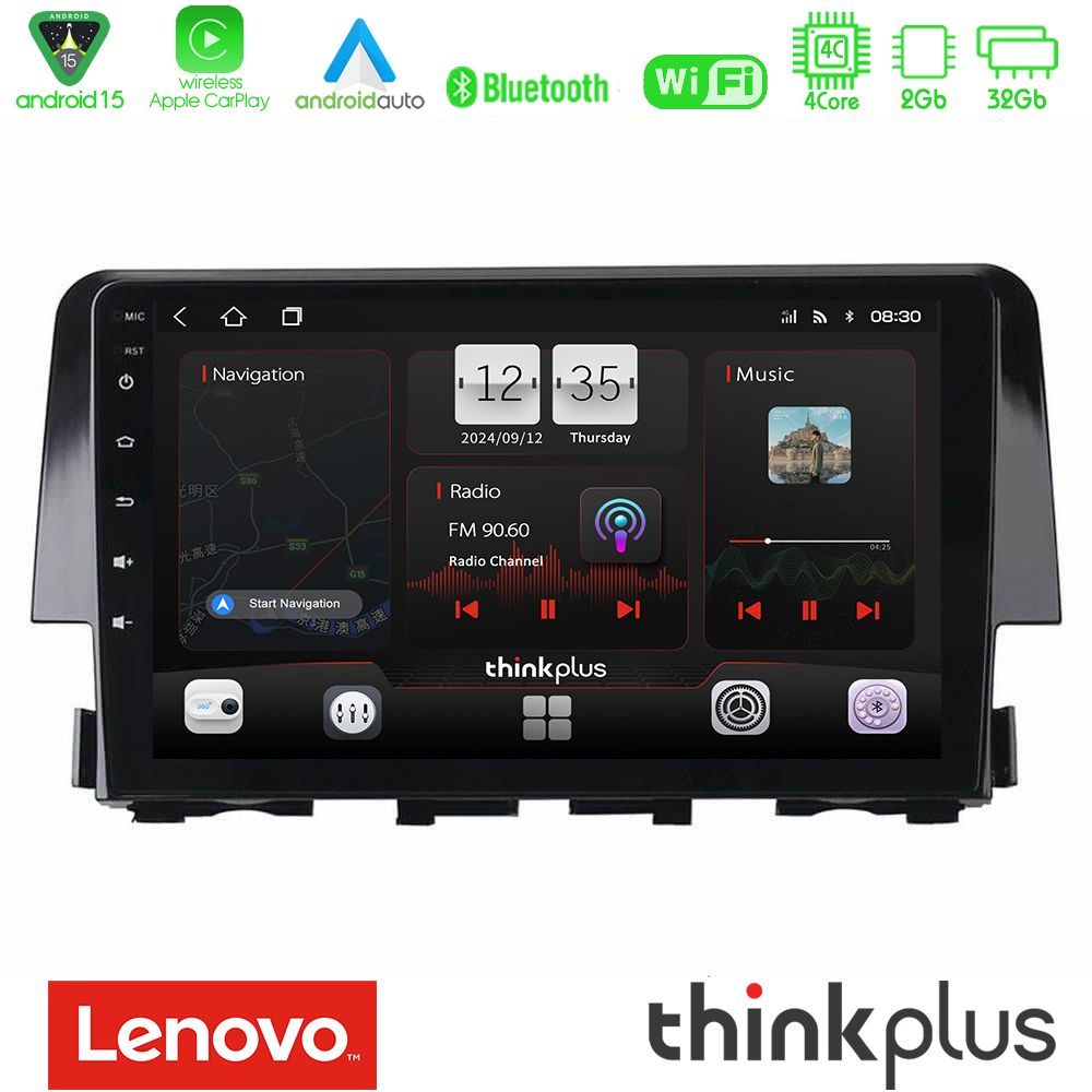 Lenovo Thinkplus Series 4Core Android15 2+32GB  Honda Civic 2016-2020 Navigation Multimedia Tablet 9" Με Carplay & Android Auto