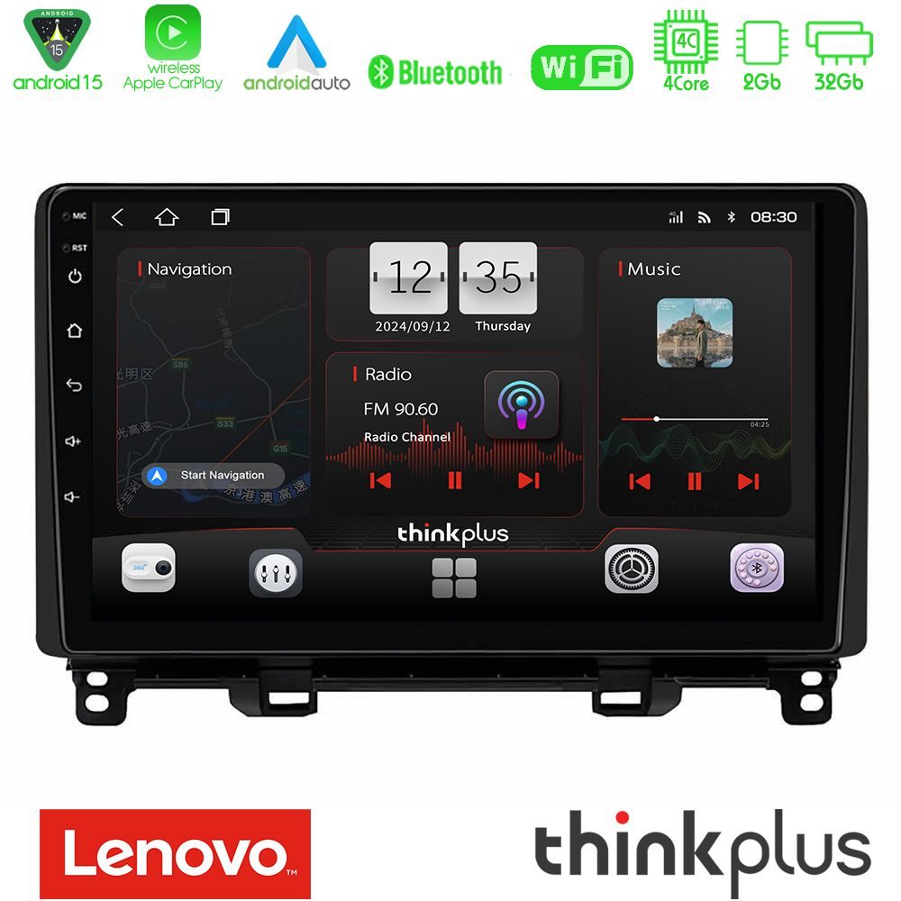 Lenovo Thinkplus Series 4Core Android15 2+32GB  Honda Jazz 2021-2025 Navigation Multimedia Tablet 9" Με Carplay & Android Auto