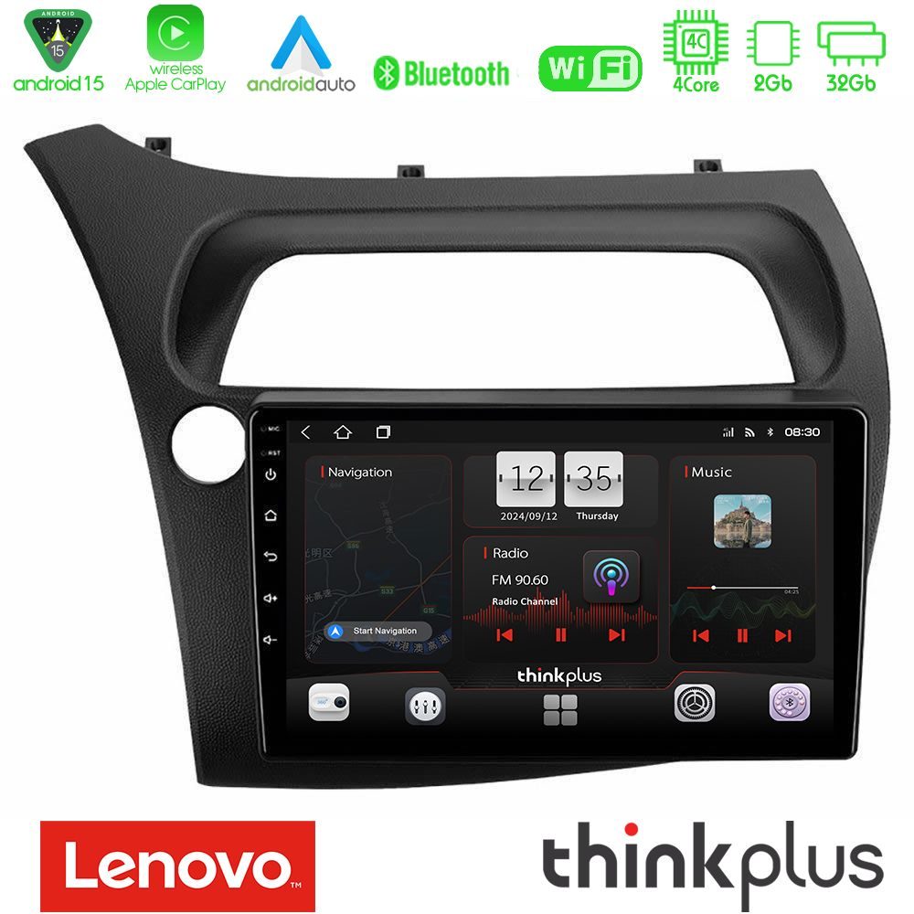 Lenovo Thinkplus Series 4Core Android15 2+32GB Honda Civic Hatchback 2006-2011 Navigation Multimedia Tablet 9" Με Carplay & Android Auto