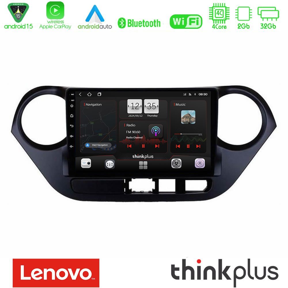 Lenovo Thinkplus Series 4Core Android15 2+32GB Hyundai i10 2014-2020 Navigation Multimedia Tablet 9" Με Carplay & Android Auto
