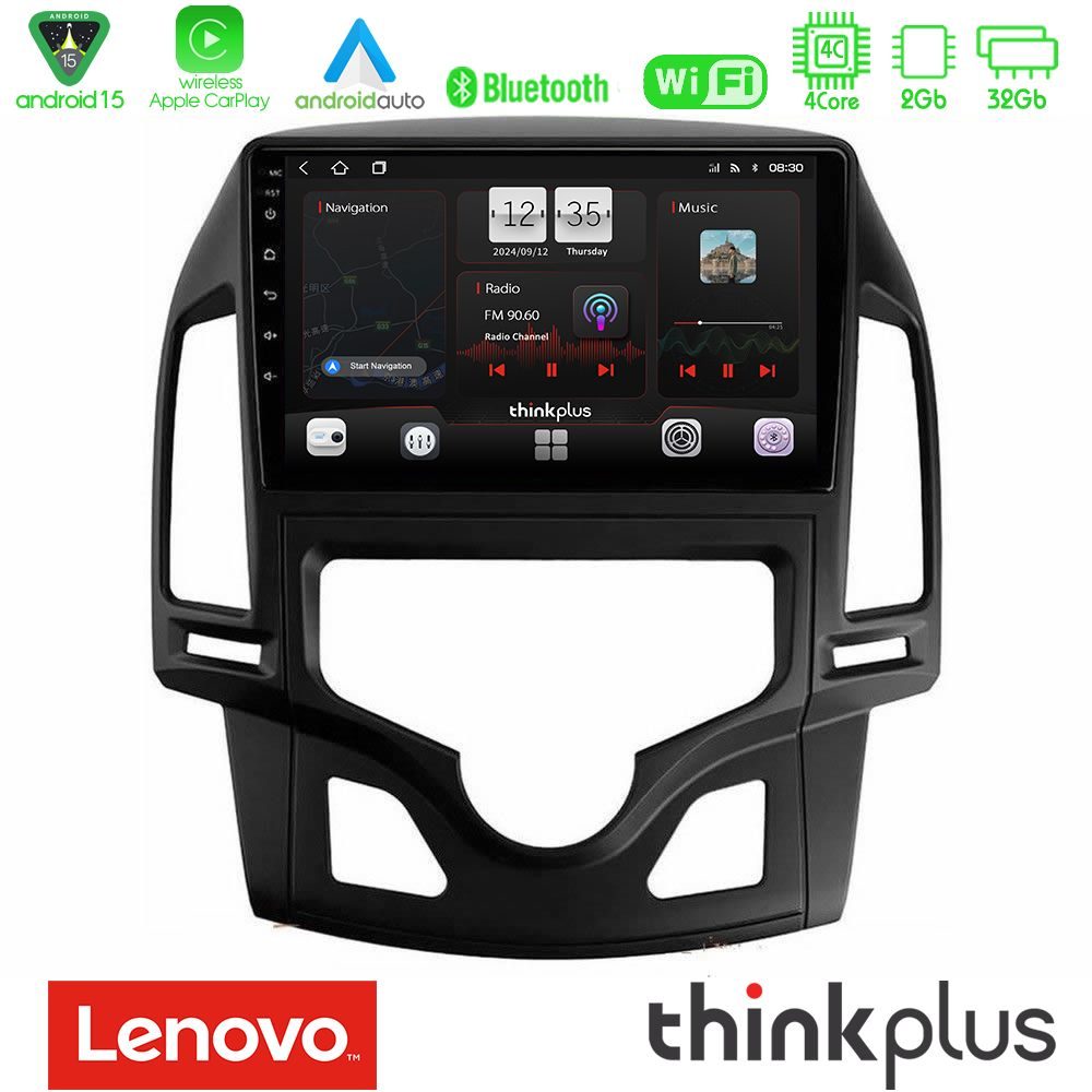 Lenovo Thinkplus Series 4Core Android15 2+32GB  Hyundai i30 2007-2012 Auto A/C Navigation Multimedia Tablet 9" Με Carplay & Android Auto