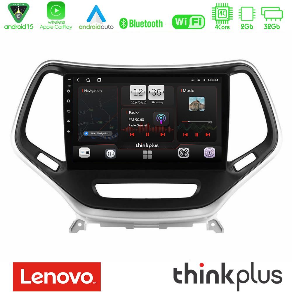 Lenovo Thinkplus Series 4Core Android15 2+32GB  Jeep Cherokee 2014-2019 Navigation Multimedia Tablet 9" (Ασημί Χρώμα) Με Carplay & Android Auto
