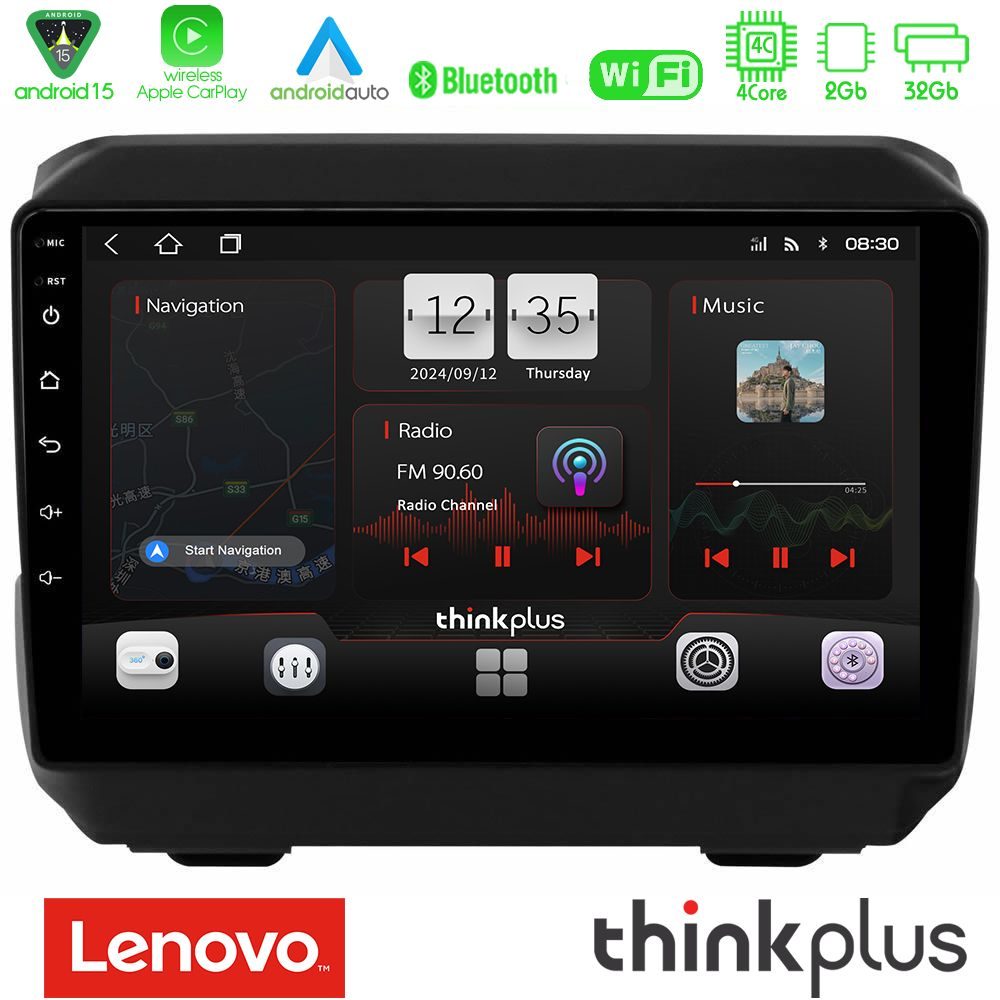 Lenovo Thinkplus Series 4Core Android15 2+32GB  Jeep Wrangler 2018-> Navigation Multimedia Tablet 9" Με Carplay & Android Auto