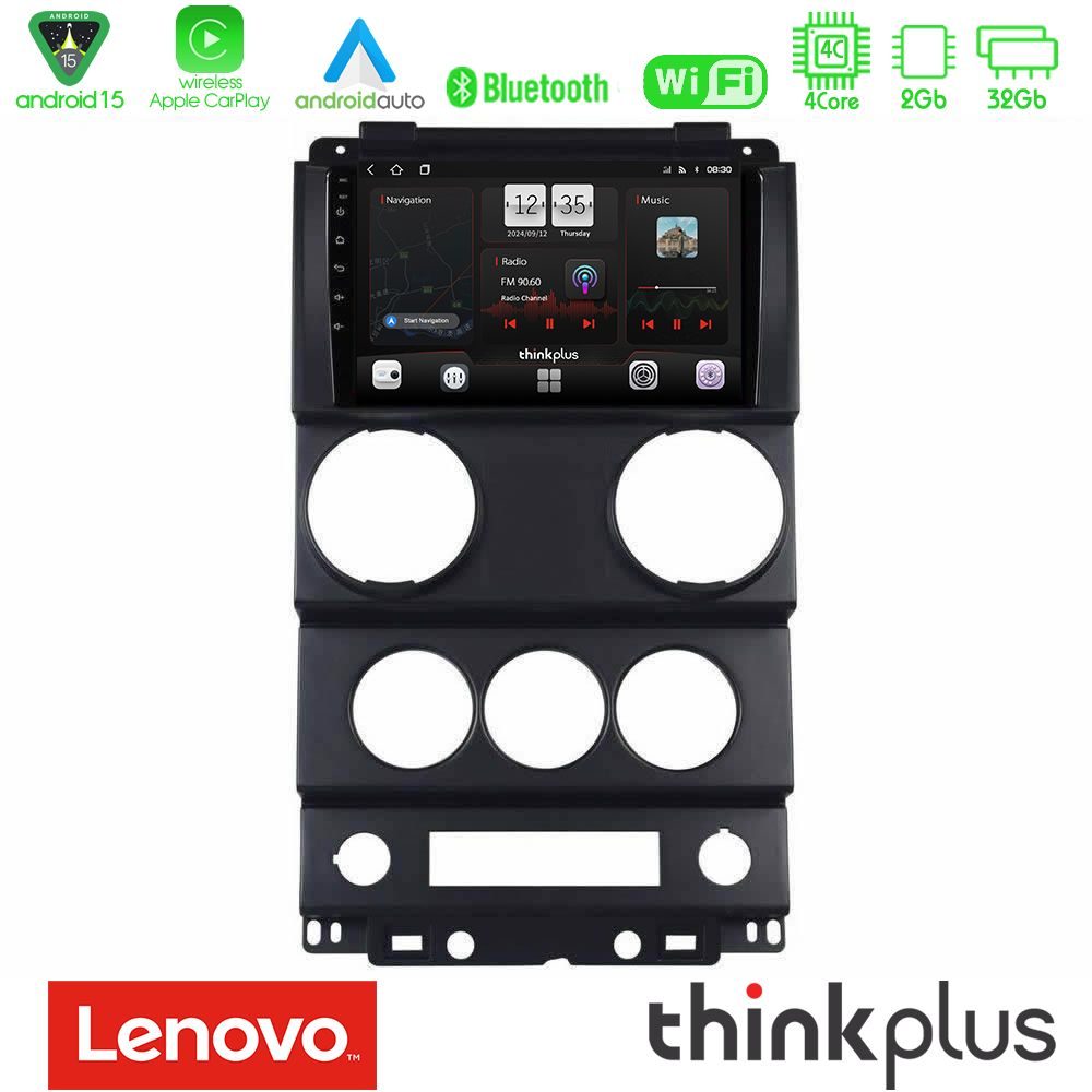 Lenovo Thinkplus Series 4Core Android15 2+32GB  Jeep Wrangler 2Door 2008-2010 Navigation Multimedia Tablet 9" Με Carplay & Android Auto