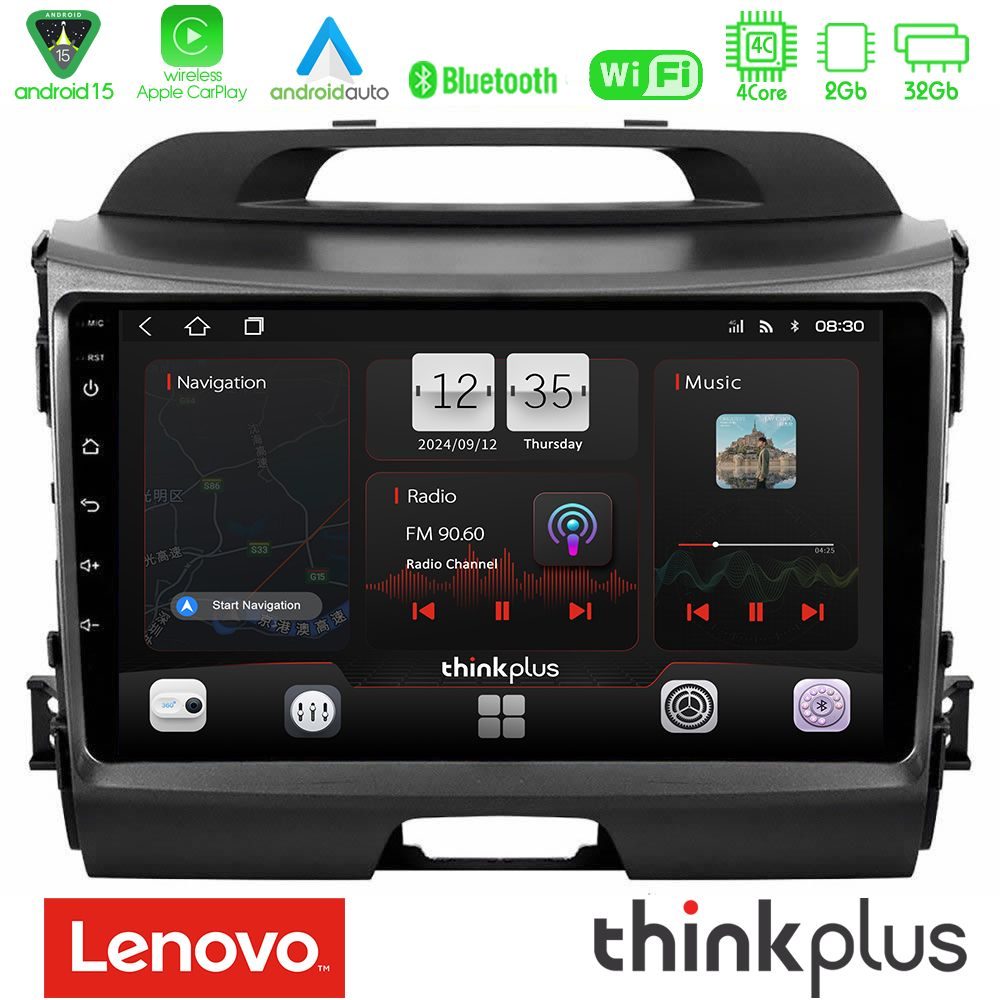 Lenovo Thinkplus Series 4Core Android15 2+32GB  Kia Sportage Navigation Multimedia Tablet 9" Με Carplay & Android Auto