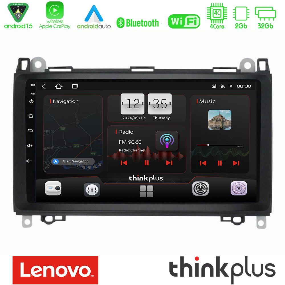 Lenovo Thinkplus Series 4Core Android15 2+32GB  Mercedes A/B/Vito/Sprinter Class Navigation Multimedia Tablet 9" Με Carplay & Android Auto