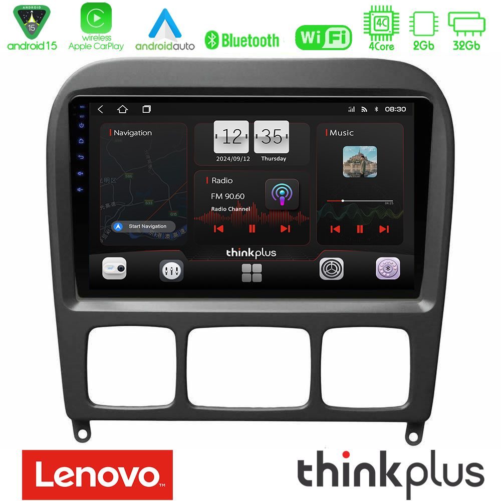 Lenovo Thinkplus Series 4Core Android15 2+32GB  Mercedes S Class 1999-2004 (W220) Navigation Multimedia Tablet 9" Με Carplay & Android Auto
