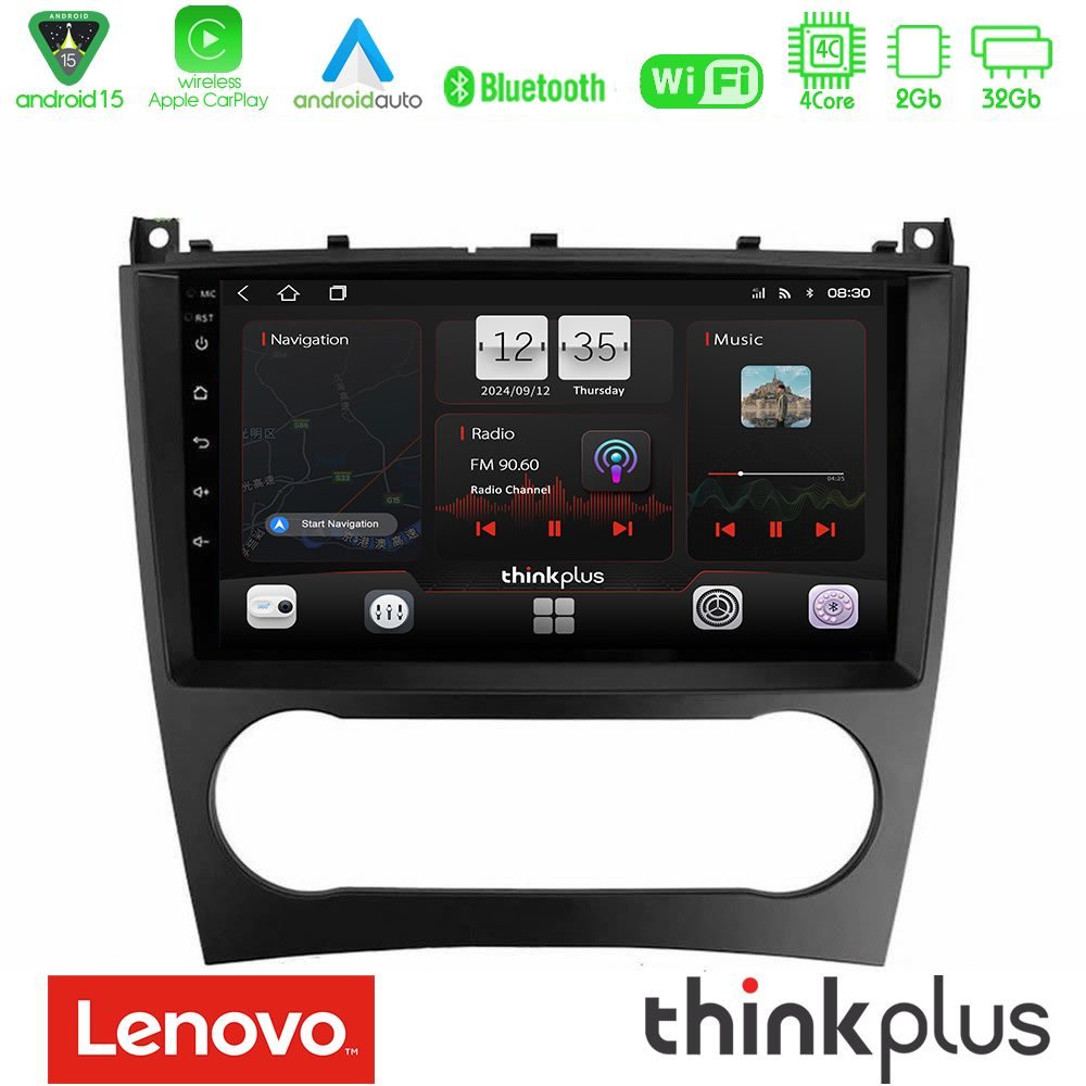 Lenovo Thinkplus Series 4Core Android15 2+32GB  Mercedes W203 Facelift Navigation Multimedia Tablet 9" Με Carplay & Android Auto