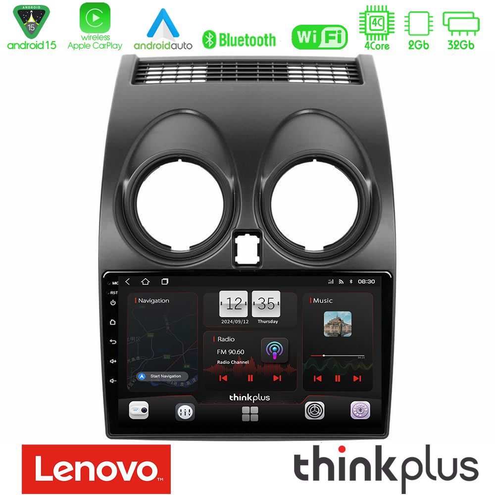 Lenovo Thinkplus Series 4Core Android15 2+32GB  Nissan Qashqai J10 Navigation Multimedia Tablet 9" Με Carplay & Android Auto