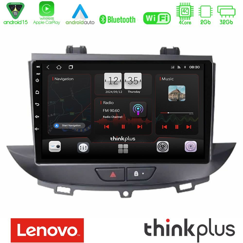 Lenovo Thinkplus Series 4Core Android15 2+32GB Opel Grandland/Crossland X Navigation Multimedia Tablet 9" Με Carplay & Android Auto