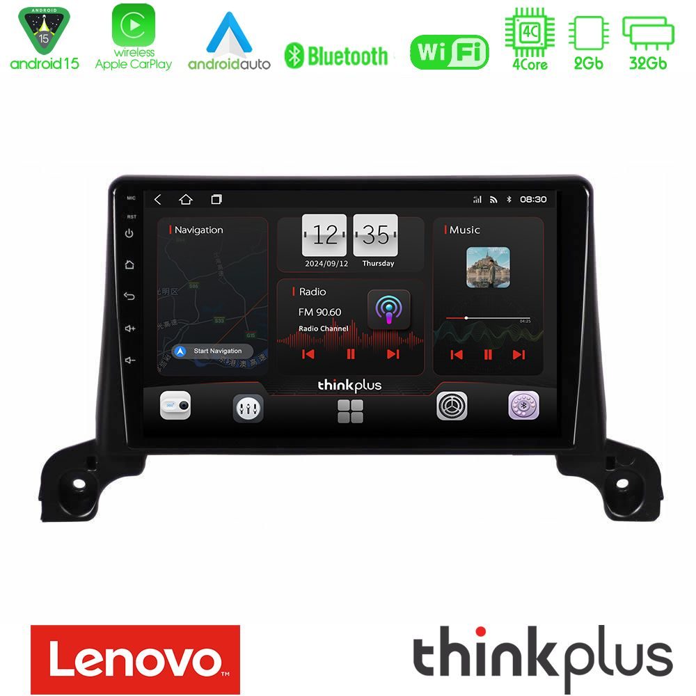 Lenovo Thinkplus Series 4Core Android15 2+32GB  Peugeot 3008/5008 2017-2023 Navigation Multimedia Tablet 9" Με Carplay & Android Auto