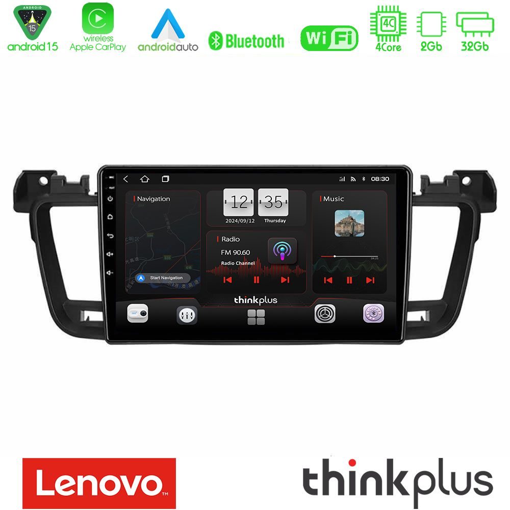 Lenovo Thinkplus Series 4Core Android15 2+32GB  Peugeot 508 2010-2018 Navigation Multimedia Tablet 9" Με Carplay & Android Auto