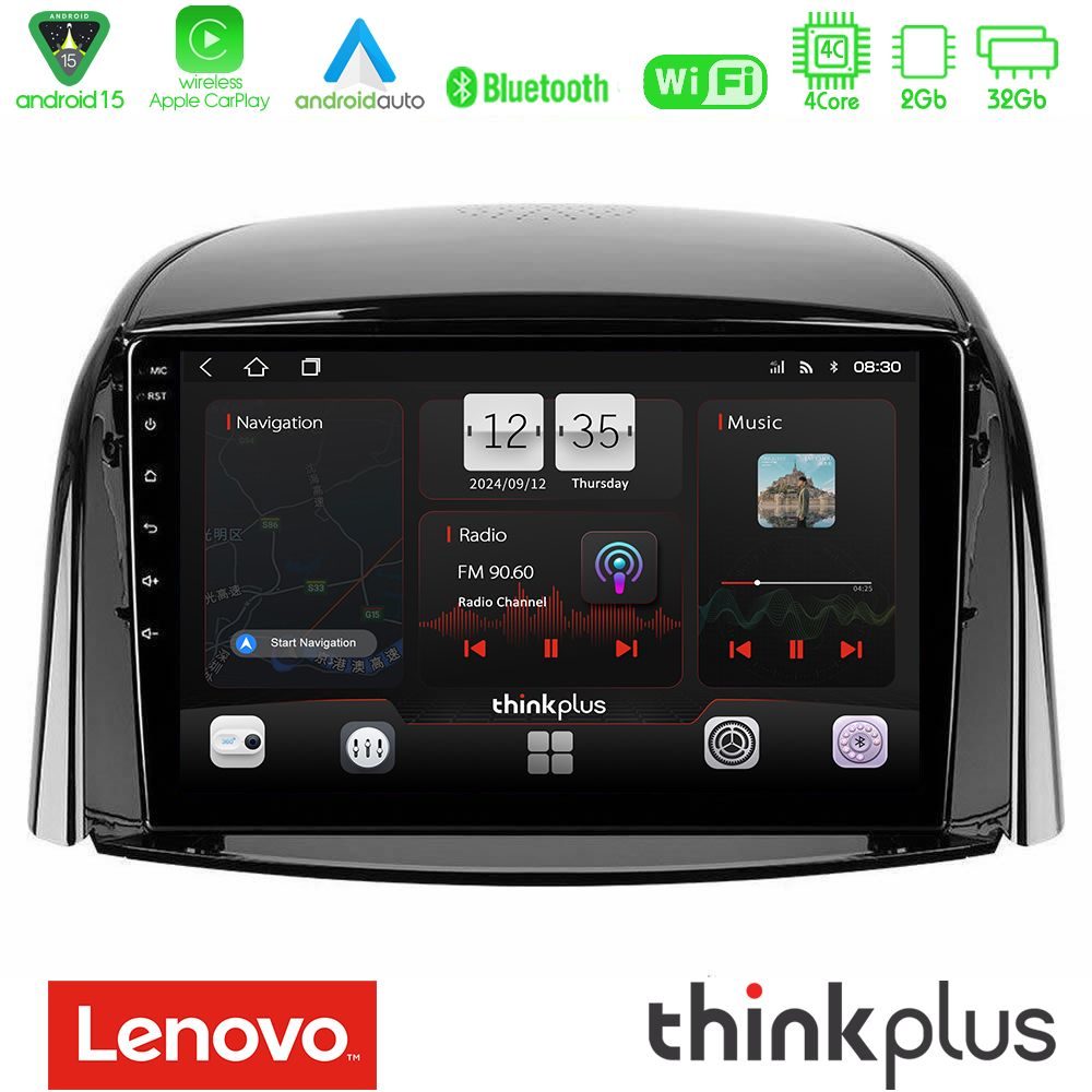 Lenovo Thinkplus Series 4Core Android15 2+32GB Renault Koleos 2007-2015 Navigation Multimedia Tablet 9" Με Carplay & Android Auto