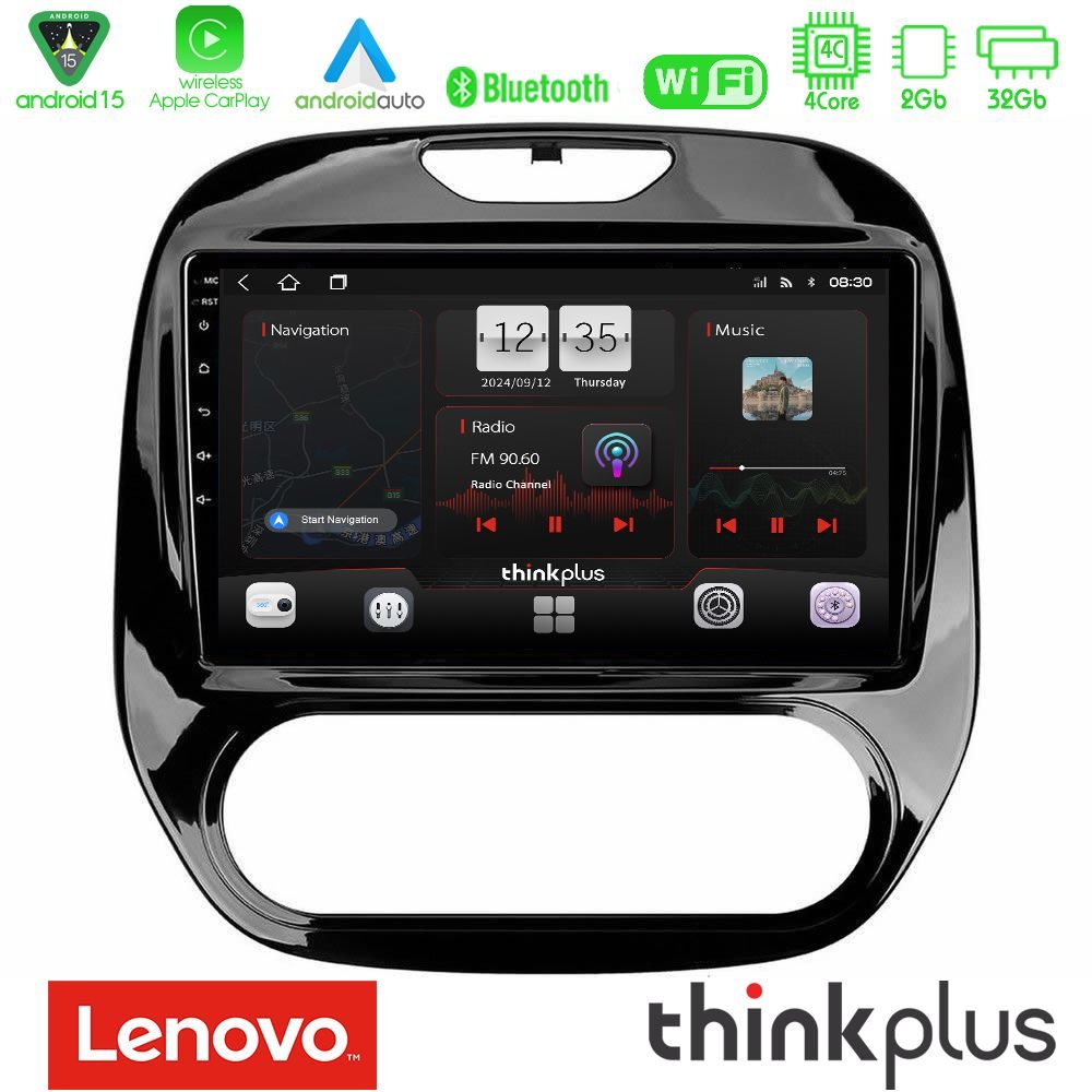 Lenovo Thinkplus Series 4Core Android15 2+32GB  Renault Captur 2013-2019 (Manual AC) Navigation Multimedia Tablet 9" Με Carplay & Android Auto
