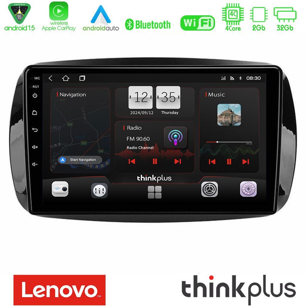 Lenovo Thinkplus Series 4Core Android15 2+32GB  Smart 453 Navigation Multimedia Tablet 9" Με Carplay & Android Auto