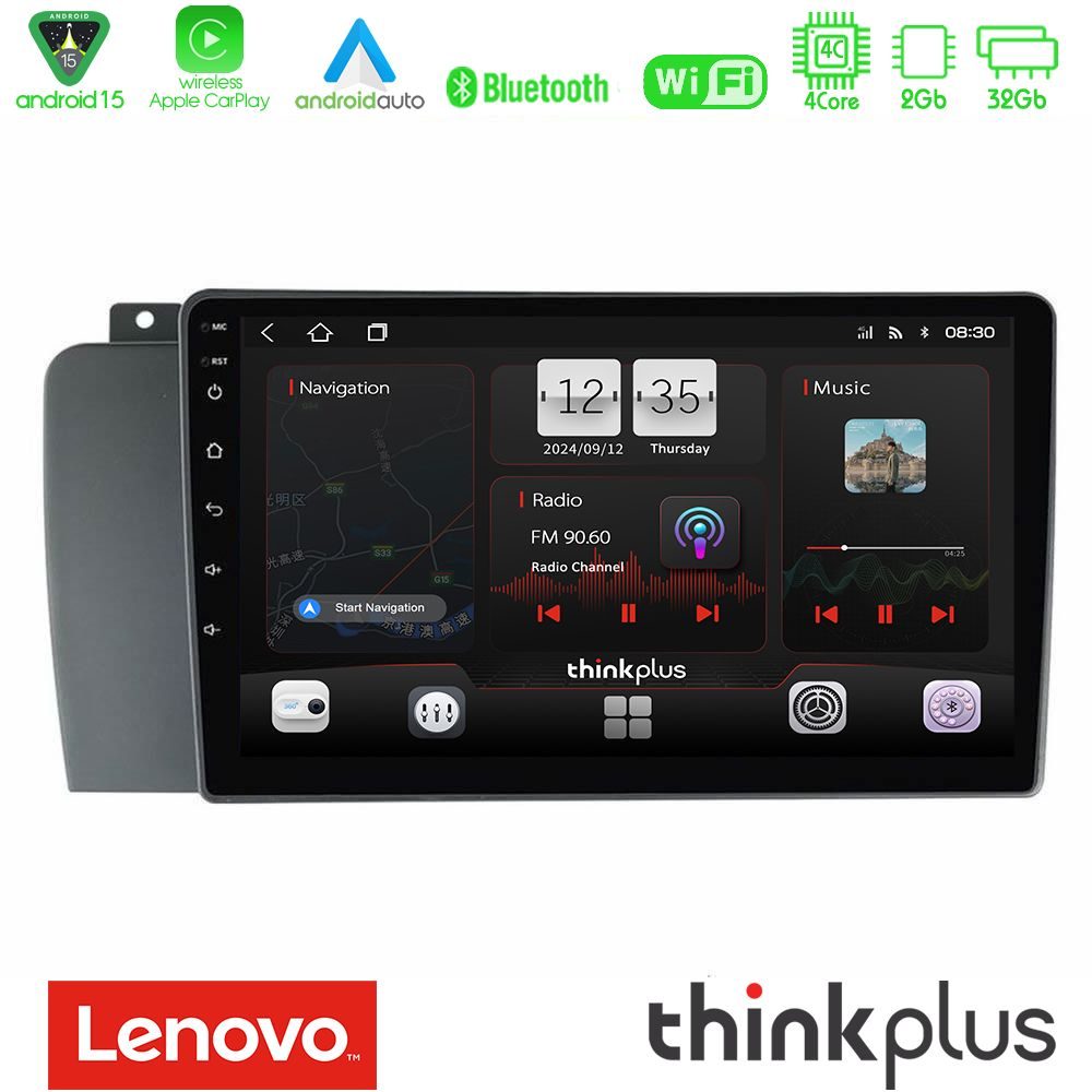 Lenovo Thinkplus Series 4Core Android15 2+32GB  Volvo S60 2004-2009 Navigation Multimedia Tablet 9" Με Carplay & Android Auto