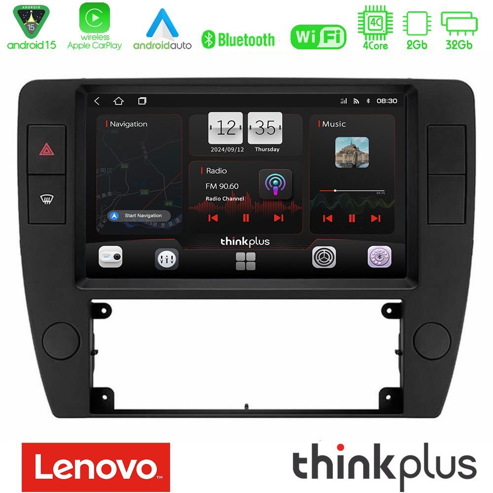 Lenovo Thinkplus Series 4Core Android15 2+32GB VW Passat B5 2001-2005 Navigation Multimedia Tablet 9" Με Carplay & Android Auto