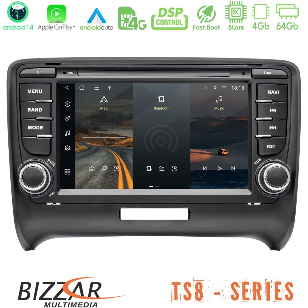 Bizzar Audi TT 2006-2013 8Core Android14 4+64GB Navigation Multimedia Tablet 7" Με Carplay & Android Auto (OEM Style)